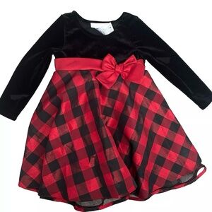 Baby Girl Bonnie Baby Christmas Dress Buffalo Plaid Red Bow Size 24 Months
